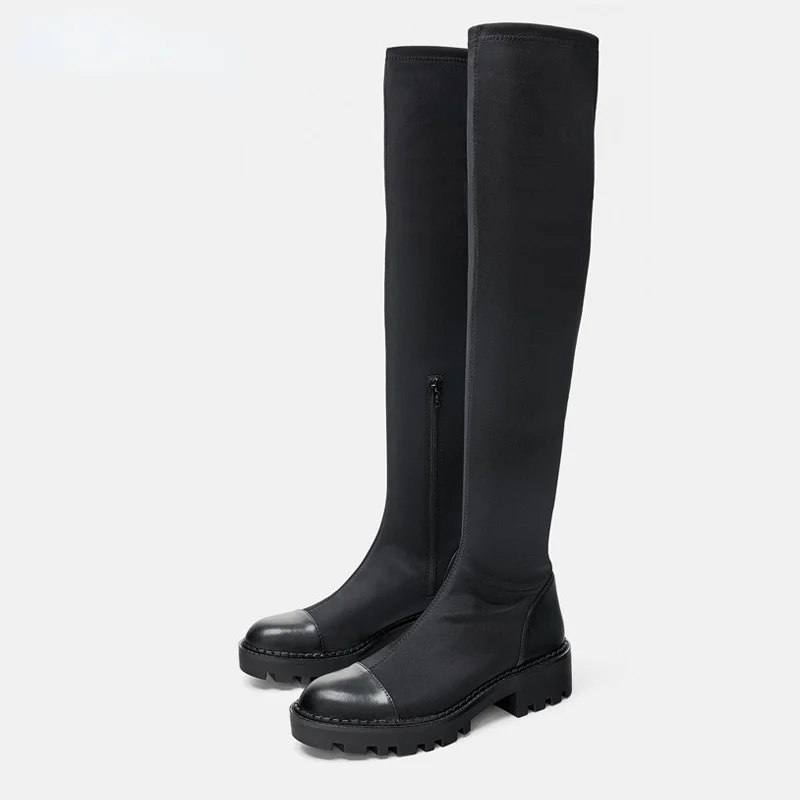 

Deeler 2022 New Winter Fashion Stretch Fabric Women Chunky Heel Over The Knee Boots Round Toe Platform Thigh High Shoes Female