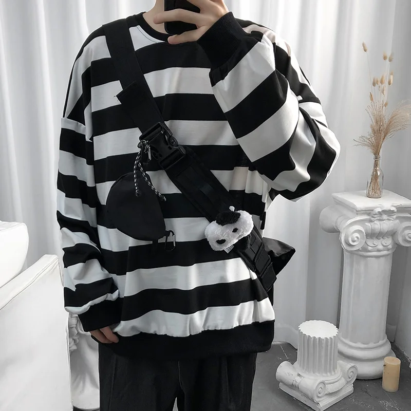 

2021 harajuku Brand clothing Men high quality Sweatshirts cotton hoodie/Male slim Stripe leisure Set head Round collar hoodies