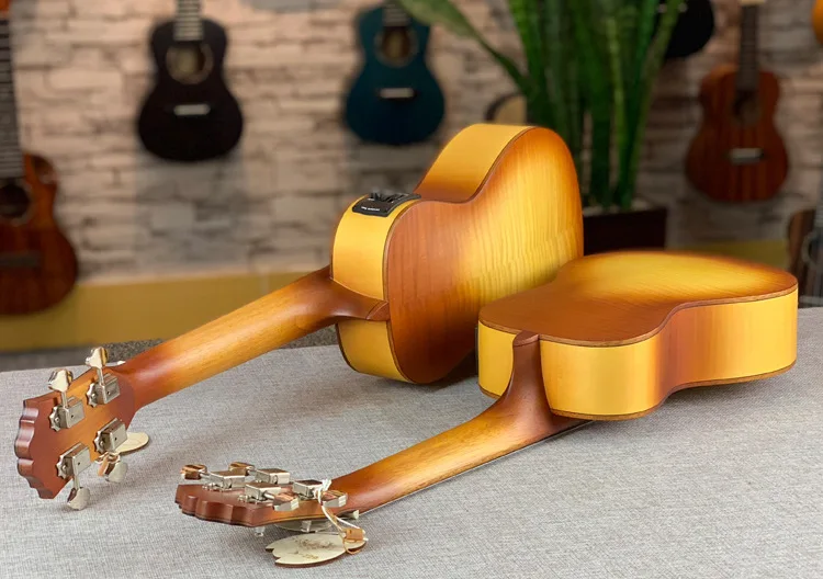 Джазовая укулеле 23 дюйма All Maple Mini Electri концертная акустическая гитара 4 струны Гавайская звукосниматель для путешествий музыкальная гитара