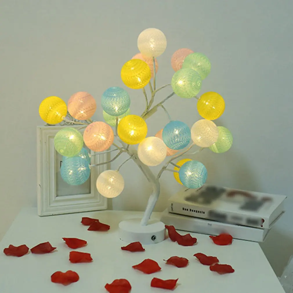 Светодиодный хлопковый свет шарового дерева фонарь прикроватная лампа Usb