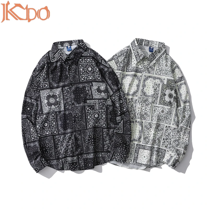 Мужская Повседневная рубашка с длинным рукавом серо-черная винтажная в