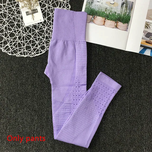 Violet pants Энергетический бесшовный Набор для йоги Женская одежда для фитнеса спортивная женская спортивная одежда леггинсы для спортзала сексуальный спортивный бюстгальтер 2 шт. спортивные костюмы - Цвет: Violet pants