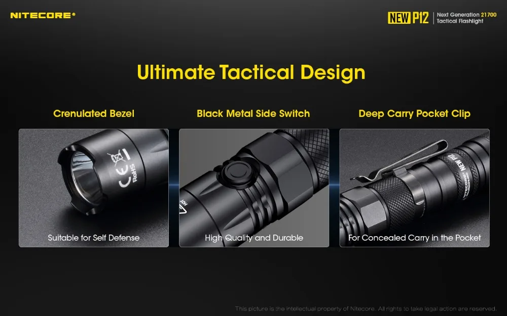 NITECORE, новинка, P12, тактический флэш-светильник, XP-L, HD, V6, Макс., 1200 люмен, луч, бросок, 238 м, уличный фонарь для сотрудников полиции, поисковый светильник