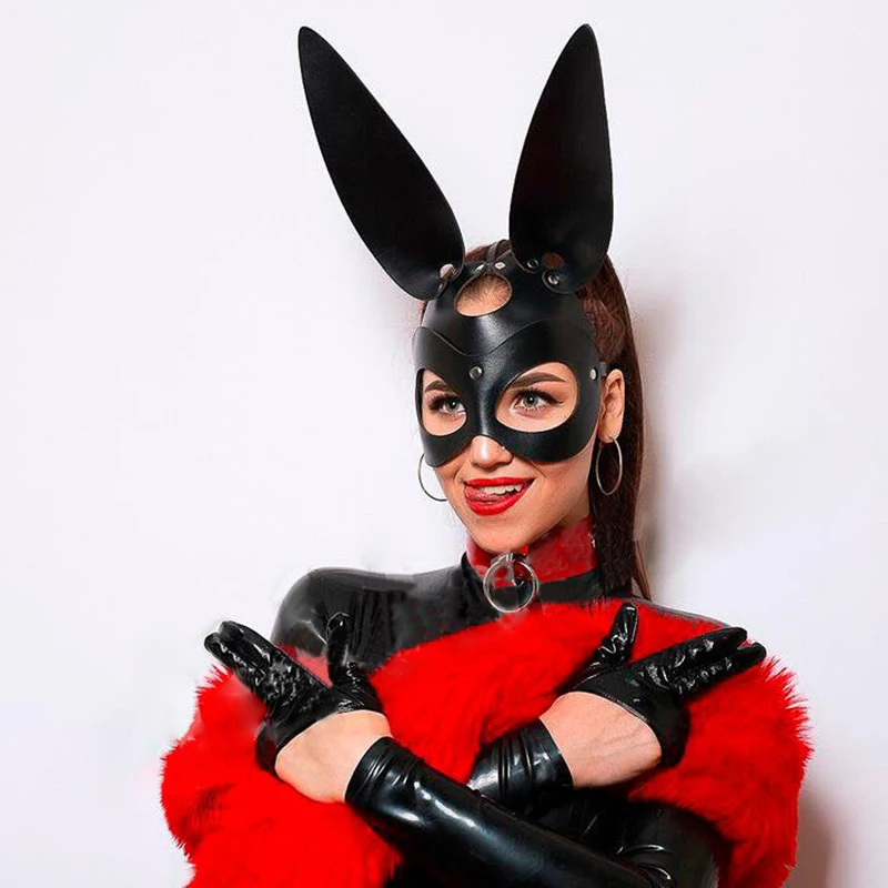 

Women Sexy Cosplay Bunny Rabbit Cat Ears Masks Punk Fetish Black Masks Halloween Masquerade Carnival Party Cosplay Costume Pro