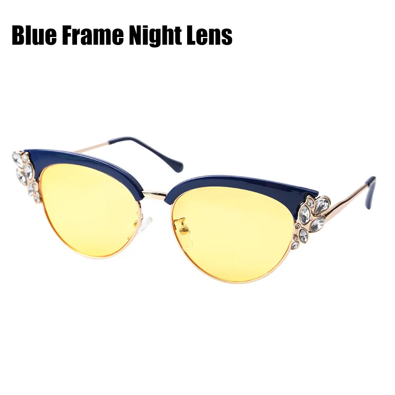 Blue w Night Len SOOLALA, стразы, кошачий глаз, очки для чтения, женские, модные, Дамские очки, оправа для пресбиопии, очки для чтения w/чехол+ от 0,5 до 4,0 - Цвет оправы: Blue w Night Len