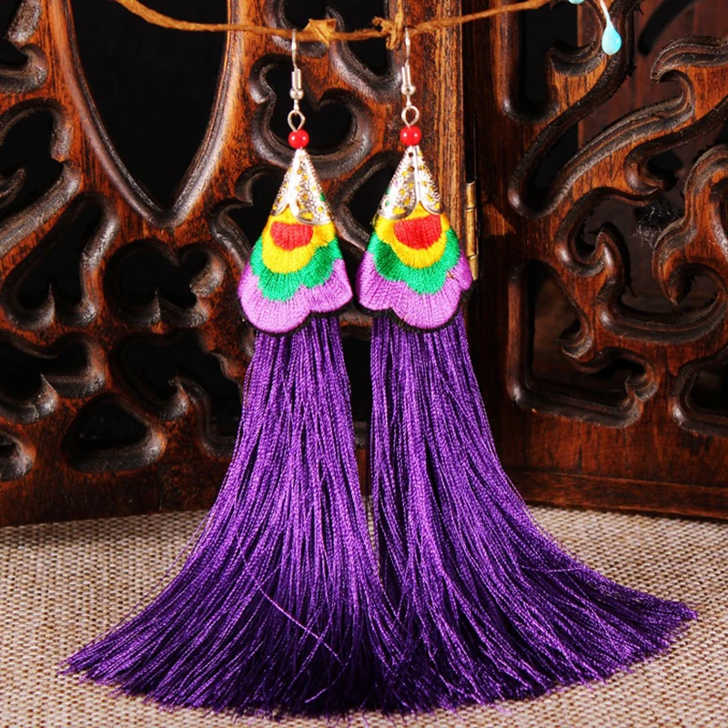 Модные серьги Morning Glory женские богемные винтажные длинные висячие с кисточками и