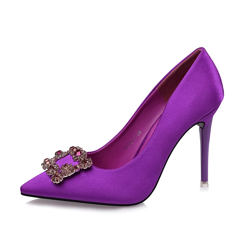 Элегантные модные женские туфли лодочки на высоком каблуке 10 см со стразами цвет