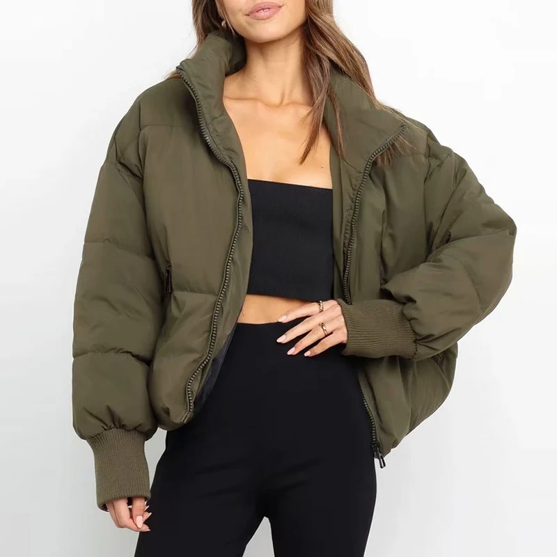 

2023 Za Women Casual Solid Zipper Baseball Parkas Autumn Winter Female Fashion O Neck Streetwear Long Sleeve Bomber Jacket Parka