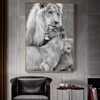 lion father with him 2 children family wall canvas painting black and white prints picture for scandinavian cuadros home decor