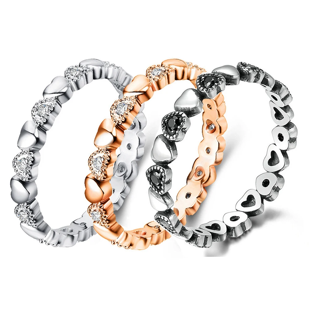 

Leuxry Heart with Heart Shaped Romantic 925 Silver Rings With Cubic Zirconia Women Bridal Wedding Bague Bijoux Dropshipping