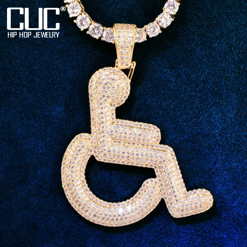 

Ожерелье с подвеской в виде инвалидной коляски золотого цвета для женщин и мужчин, цепочка в стиле хип-хоп с кубическим цирконием, ювелирные...