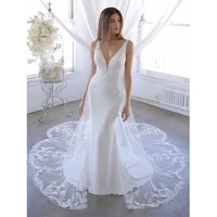herburnl elegant mermaid deep v sexy wedding dresses tulle appliques bridal gown vestido de noiva custom