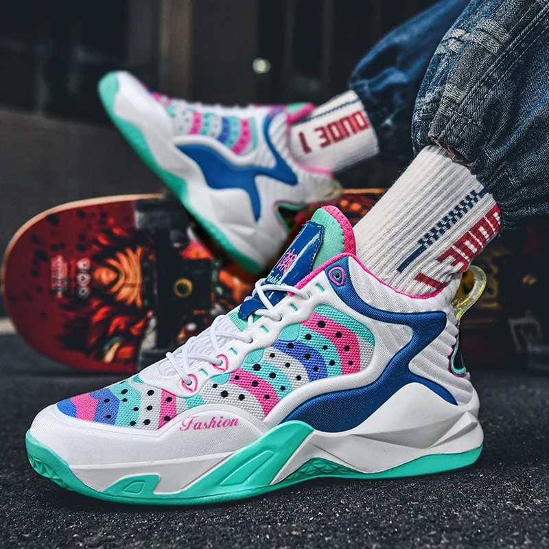 Fashion Colorful Basketball Shoes Men Women Cushioning Sports Shoes Trendy High top Sneakers Men Unisex Footwear Basket Homme