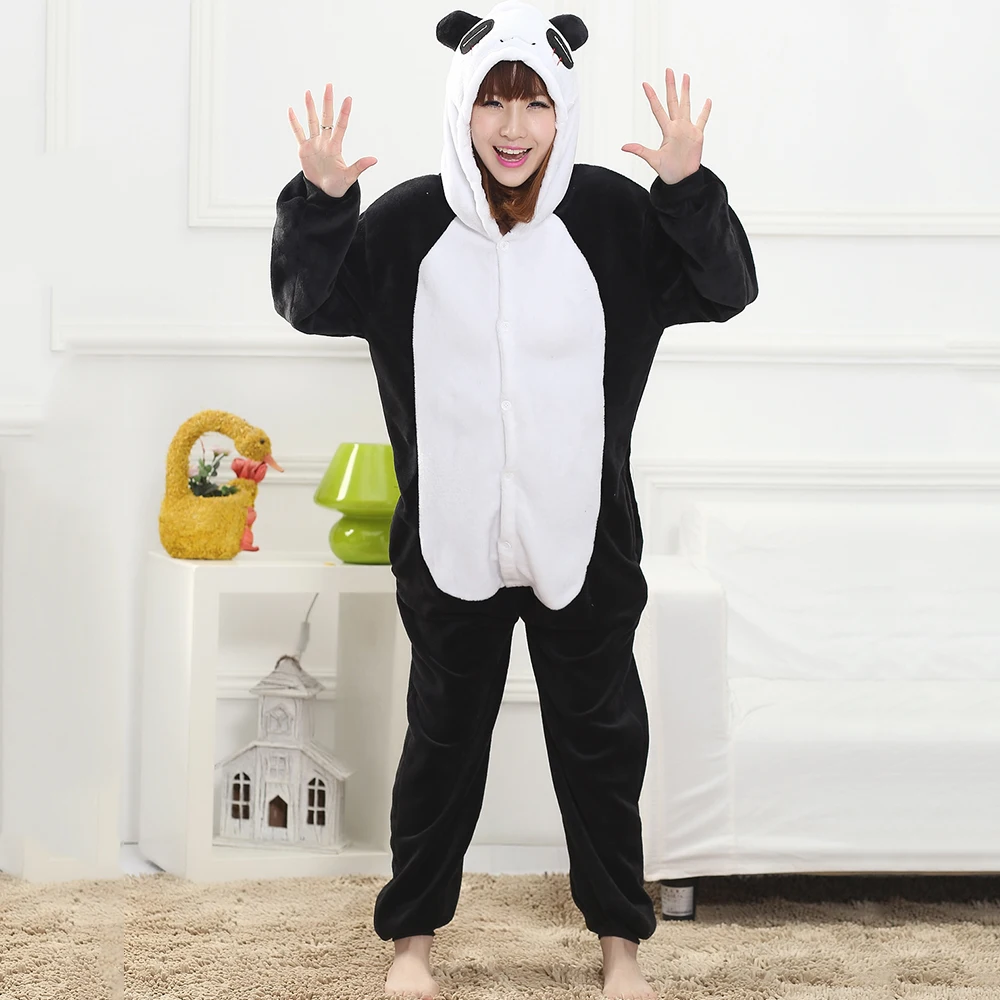 

Panda Kigurumis Animal Onesie Couple Men Women Pajama Black White Cute Kawaii Sleepwear Warm Soft Home Jumpsuit Adult Overalls