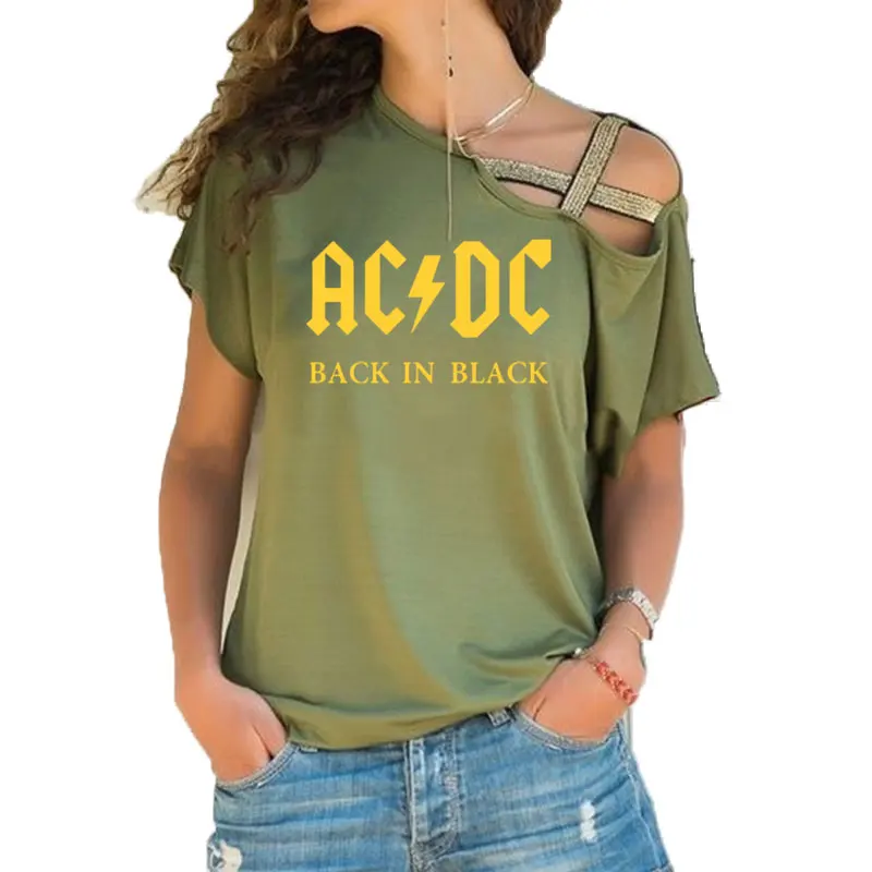 4 Группа ACDC футболка в стиле рок женские ACDC с буквенным принтом футболки хип хоп Рэп музыка асимметричное, с короткими рукавами Skew Крест повязки топы тройник - Цвет: 4