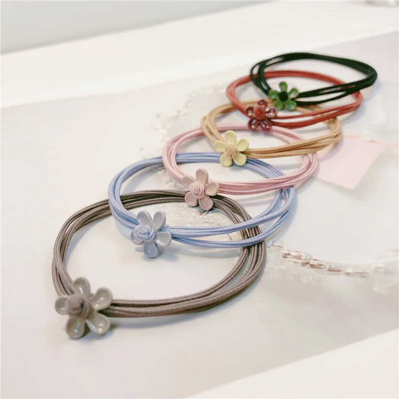 Милые Многослойные эластичные повязки для волос с милыми цветами женщин и