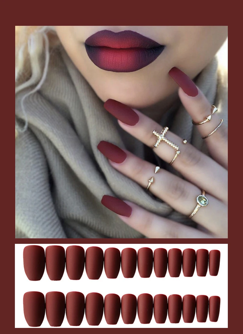 24 шт. многоразовые съемные матовые накладные ногти средней длины - Цена: 117.18