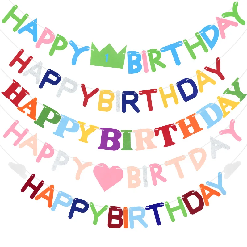 

Felt Flags Happy Birthday Banners Kids Birthday Party Decoration Bunting Hanging Garland Baby 1 Year Anniversary Party Supplies