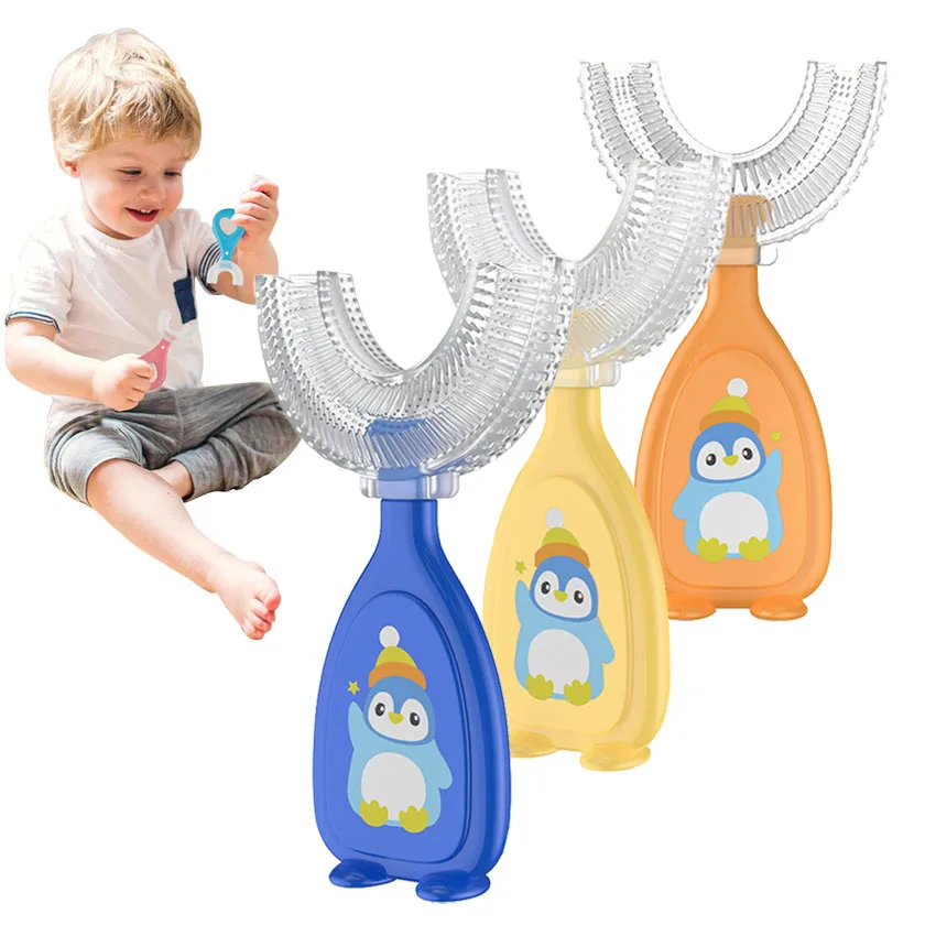 

Kids Toothbrush U-Shape Infant Toothbrush with Handle Silicone Oral Care Cleaning Brush for Toddlers Ages 1-12