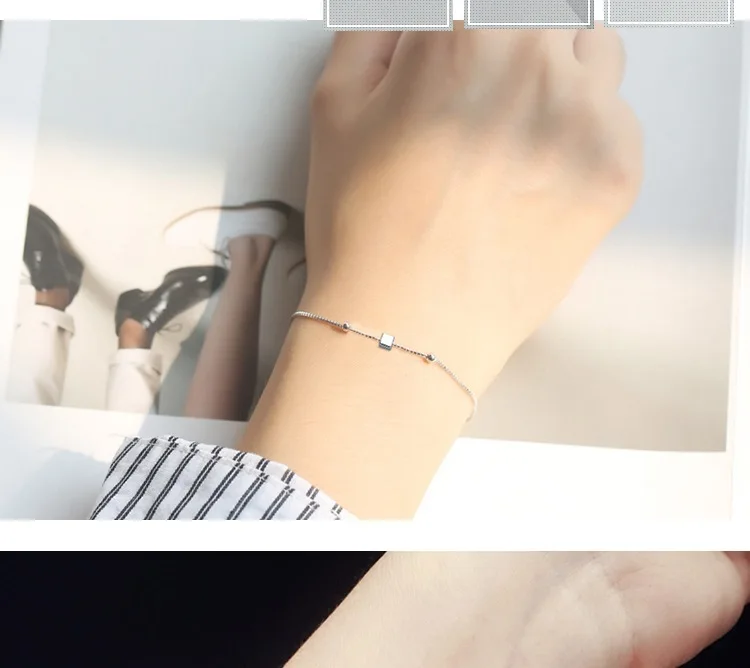 

G47 S925 Silver Bracelet Handmade Bracelet Girls Pentagram White Gold Cover Xmas Jewelry For Girl