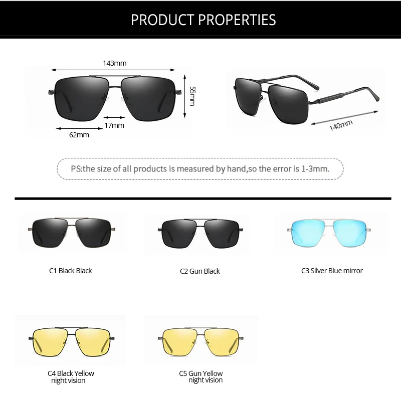 

COASION 2020 Luxury Brand Square Polarized Sunglasses for Men Vintage Driving Mirror Sun Glasses Male UV400 CA1496