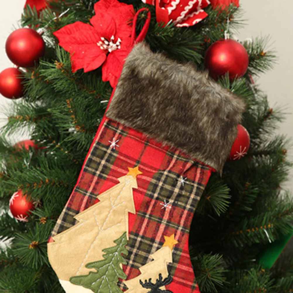 Клетчатые Рождественские Елочные лося чулки с принтом офисные не-тканые