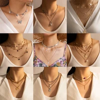 docona multilayer love heart pearl butterfly pendant necklaces for women charm world map opal stone choker necklace jewelry
