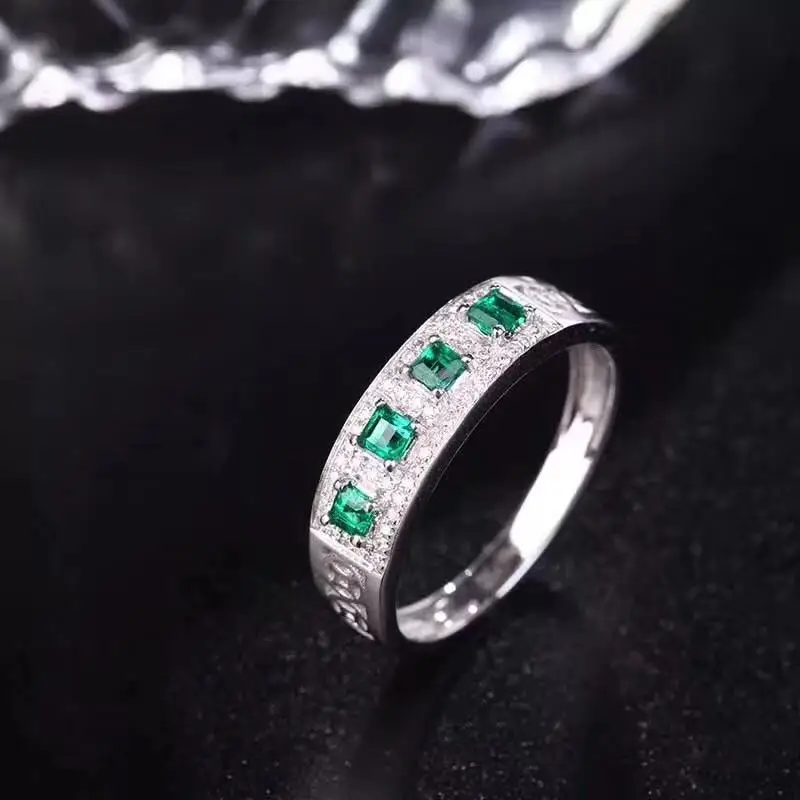

boutique jewelry 925 sterling silver inlaid Natural Emerald Ring support detection