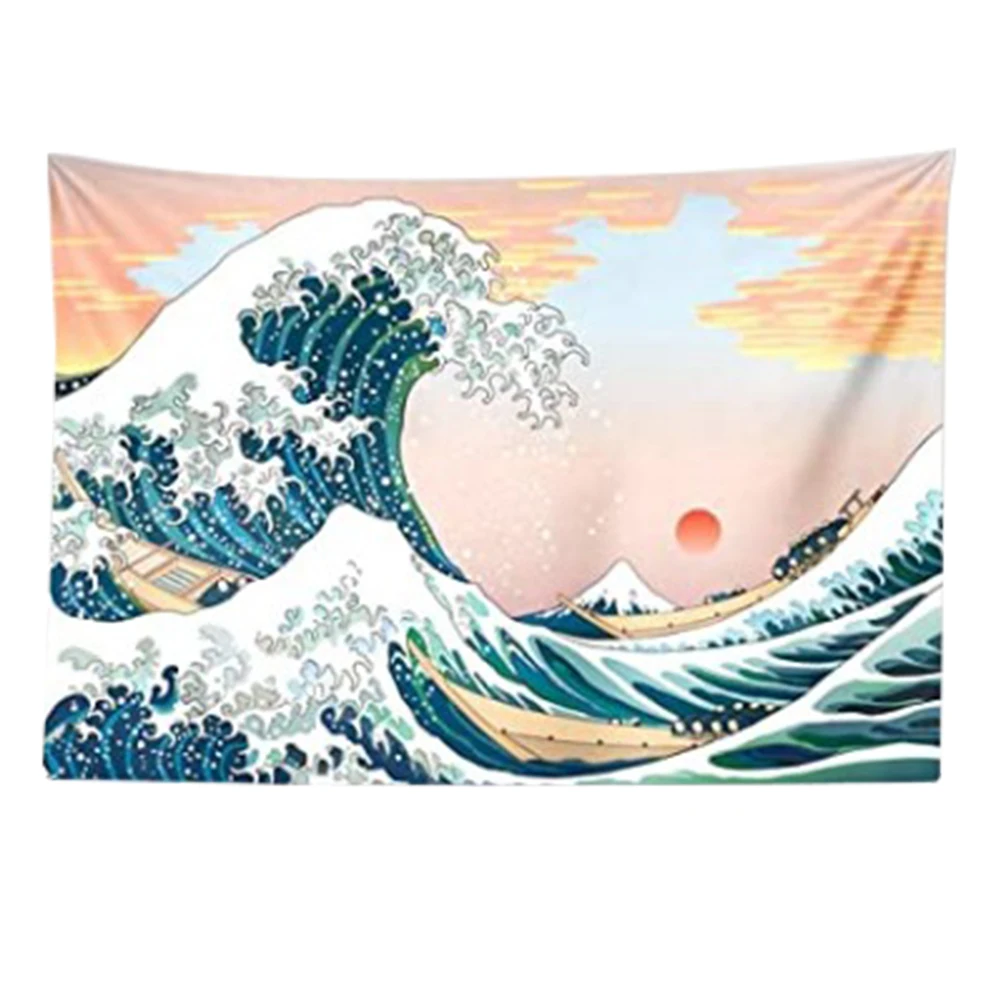 

1 PCS Ukiyo-e Japanese Tapestry Mural Bedside Wall Hanging Wave Background Wall Decorative Wall Covering Art Wall Painting