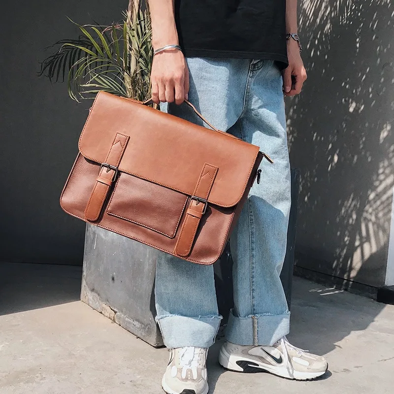 Men's Business Briefcase Leather Handbag Large Vintage Leather Leather Laptop Bags Male Travel Messenger Bags Male Luxury Bolsas