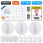KERUI W181 сигнализация WIFI GSM Tuya умная беспроводная домашняя сигнализация Поддержка Alexa датчик движения Детектор дыма датчик двери окна