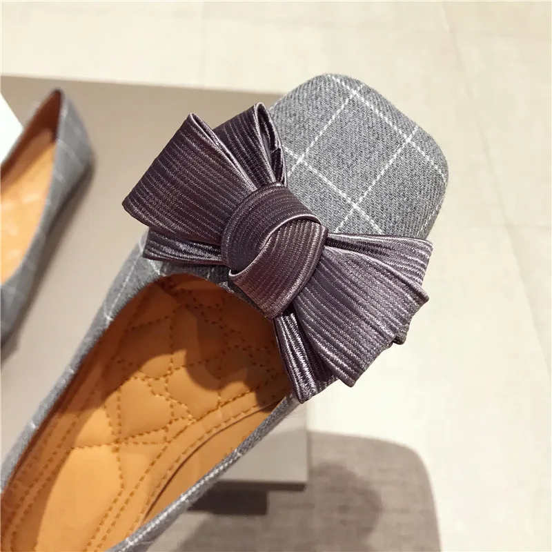 Балетки женские с бантом бабочкой универсальные квадратные лоферы в клетку