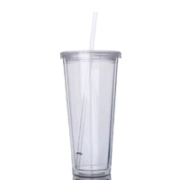 650ml double layer drink cups with straw reusable clear water bottle transparent fruit portable outdoor sport travel