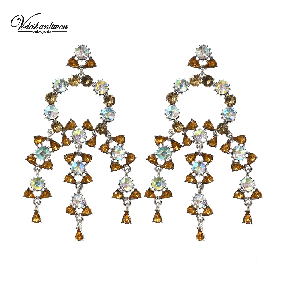 Vodeshanliwen ZA New Crystal Tassel Earrings For Women Fashion Imitation pearl Statement Big Earrings New Accessories