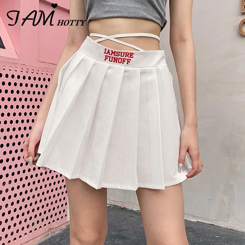 

Lace Up Waist Pleated Skirt Women Letter Print High Waist A Line Shorts Skirts Kawaii Mini Skirt Korean Style Outfit Iamhotty