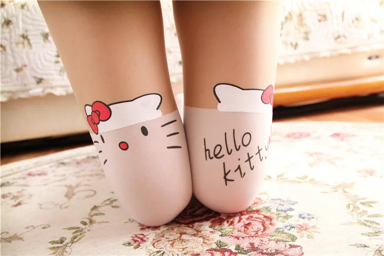 Японские Синдзюку праздник колена печать, шелковые носки hello kitty татуировки с котами, носки, зеленый отдых, высокие колготки