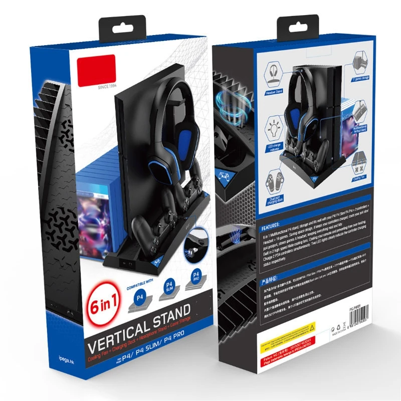 

ZL Multi-Function Host Stand For Playstation 4 Gamepad Vertical 6-in-1 Charging Stand For PS4 Controller