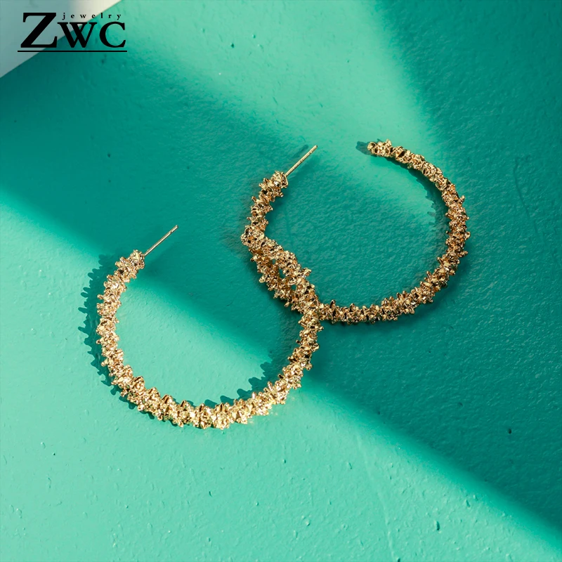 ZWC, новинка, модные, уникальные, круглые, большие серьги для женщин, для свадебной вечеринки, очаровательные, металлические, золотые, серебряные, висячие серьги, ювелирные изделия, подарки - Окраска металла: Gold