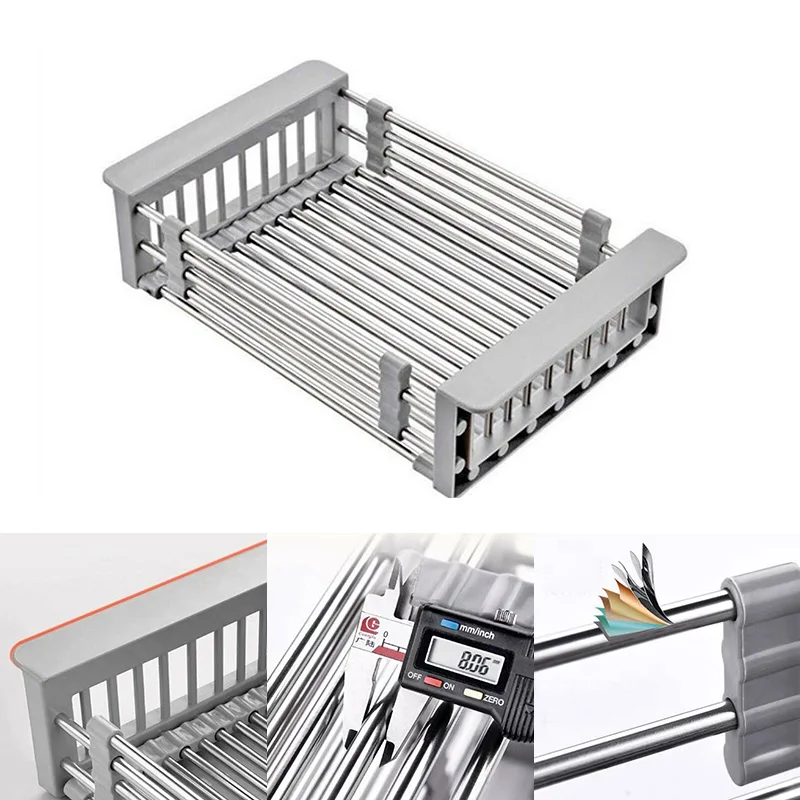 

New Arrival Dish Drying Sink Rack Drain Strainer Adjustable Stainless Steel Basket for Kitchen Storage Vegetable Fruit Wash
