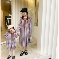 mother and daughter matching dress childrens clothing girls plaid cotton linen dresses mommy and me clothes family same outfit
