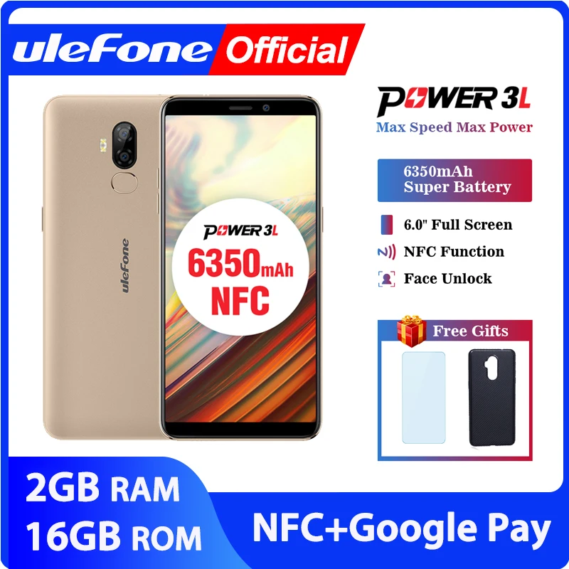Ulefone Power 3L 6 0 &quotHD + Android 8 1 мобильный телефон MTK6739 четырехъядерный 2 ГБ 16 Гб NFC 13 МП 5 Мп