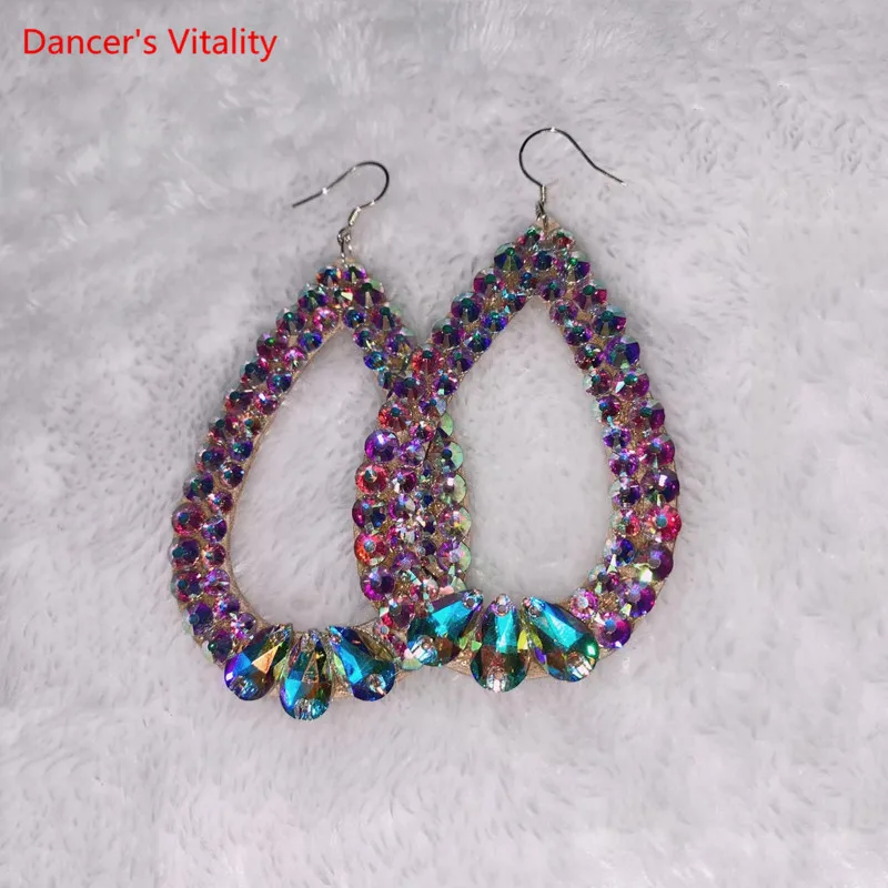 

Belly Dance Earrings Diamond-Studded Eardrop Performance Accessories Female Oriental Dancing Competition Rhinestone Danglers