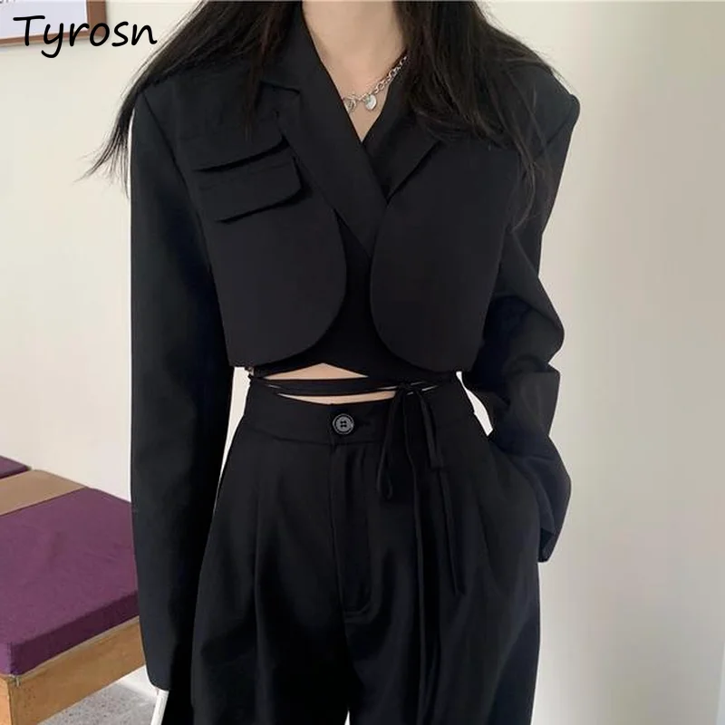 

Женские блейзеры, облегающие укороченные топы, однотонные костюмы, готические хипстеры, уличная одежда в стиле Харадзюку, универсальные Мо...