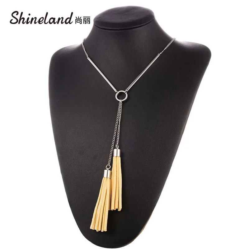 Shineland Boho бархатное длинное ожерелье с кисточкой 2020 кожаная Подвеска для женщин