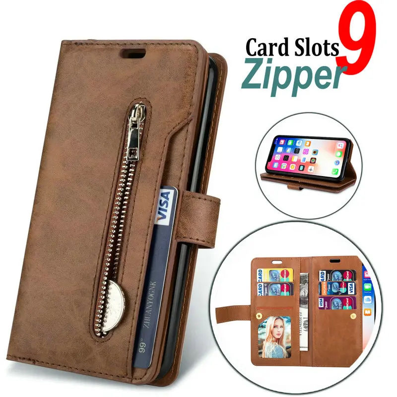 Luxury Folio Wallet Leather Case for iPhone X XR XS MAX 5 5S 5G SE 6 6S 7 8 PLUS Card Slots Zipper Pocket For 11 Pro Max | Мобильные