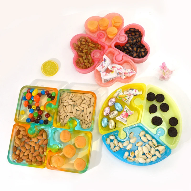 

Splice Platter Resin Mold Fruit Nut Storage Tray Moule Resine Puzzle Dish Plate Coaster Molde De Silicona Para Resina For Epoxy
