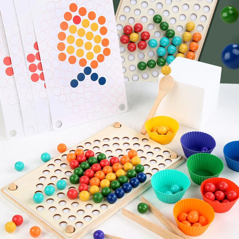 

Rainbow Board Wooden Toys Baby Montessori Educational Toys Color Sorting Sensory Nordic Wood Toys Clip Beads Games Gift For Kids