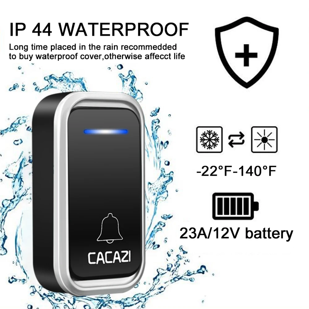 CACAZI смарт беспроводной дверной звонок Водонепроницаемый светодиодный