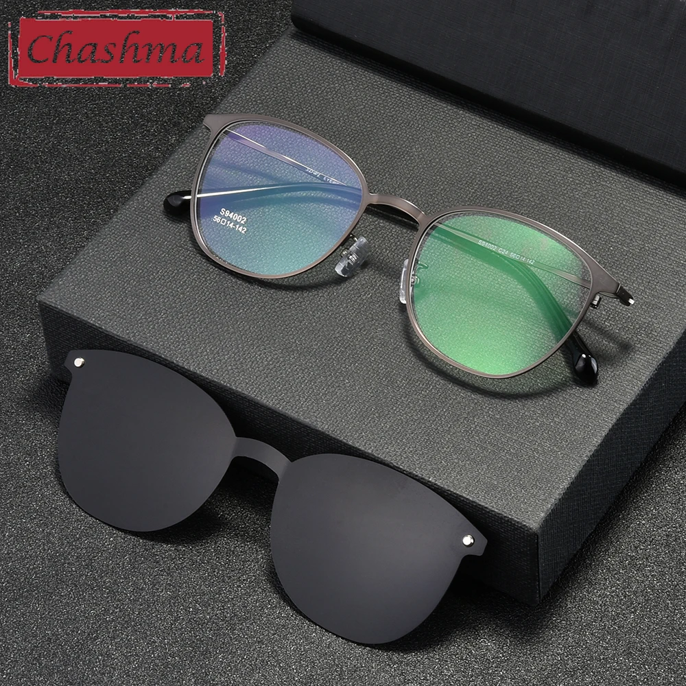 Мужские солнцезащитные очки в круглой оправе с магнитной застежкой
