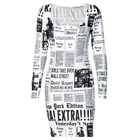 Женское Короткое Платье-футляр в уличном стиле с принтом газеты, длинным рукавом, без бретелек, высокой талией